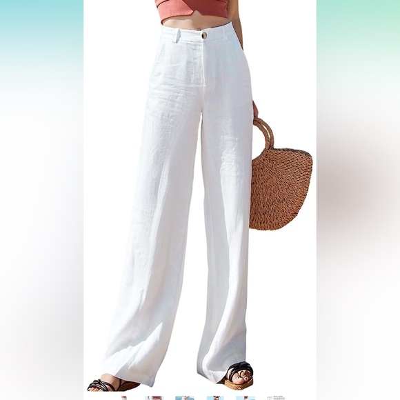 NWT Casual High Waisted Wide Leg Pants Button Up Straight Leg Trousers SZ M - Picture 4 of 6